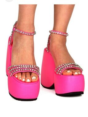 Lemon Drop by Privileged Hot Pink Rhinestone Platform Sandals